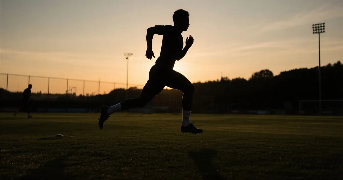 球员在训练场上奔跑的剪影
